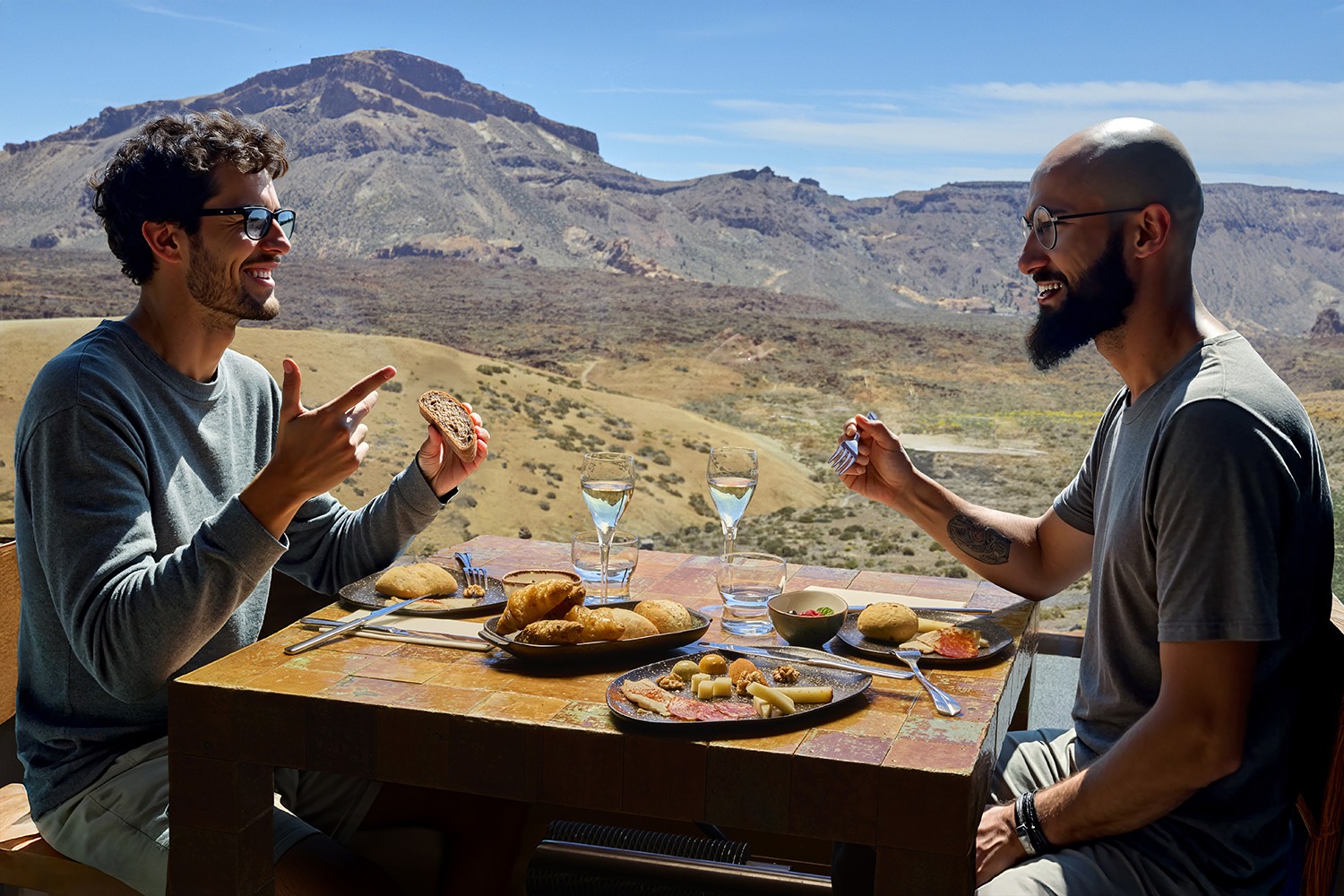 Couple enjoying brunch at Teide Cable Car