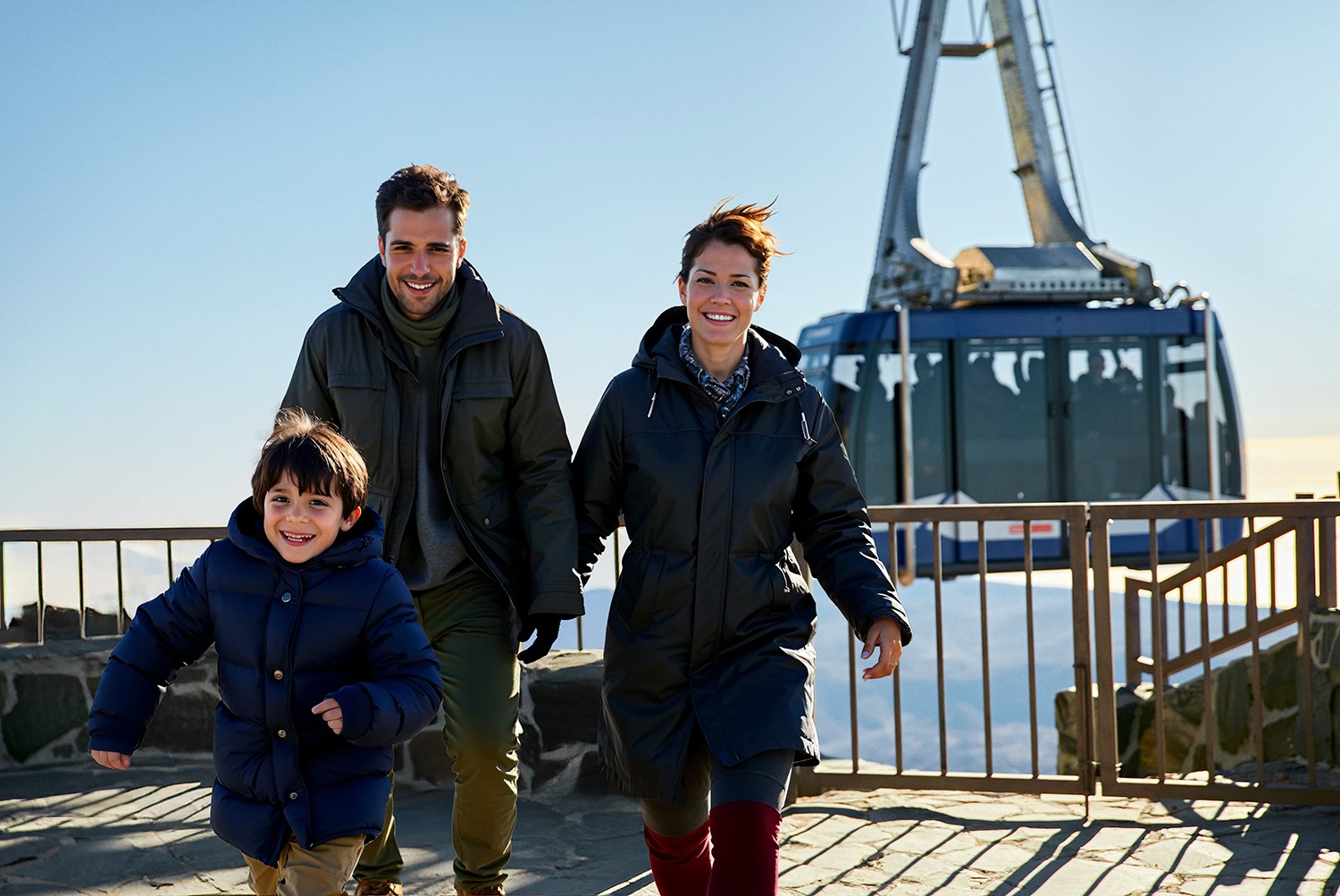 Family starting the adventure after climbing the Teide Cable Car, with optional guided route or audio guide